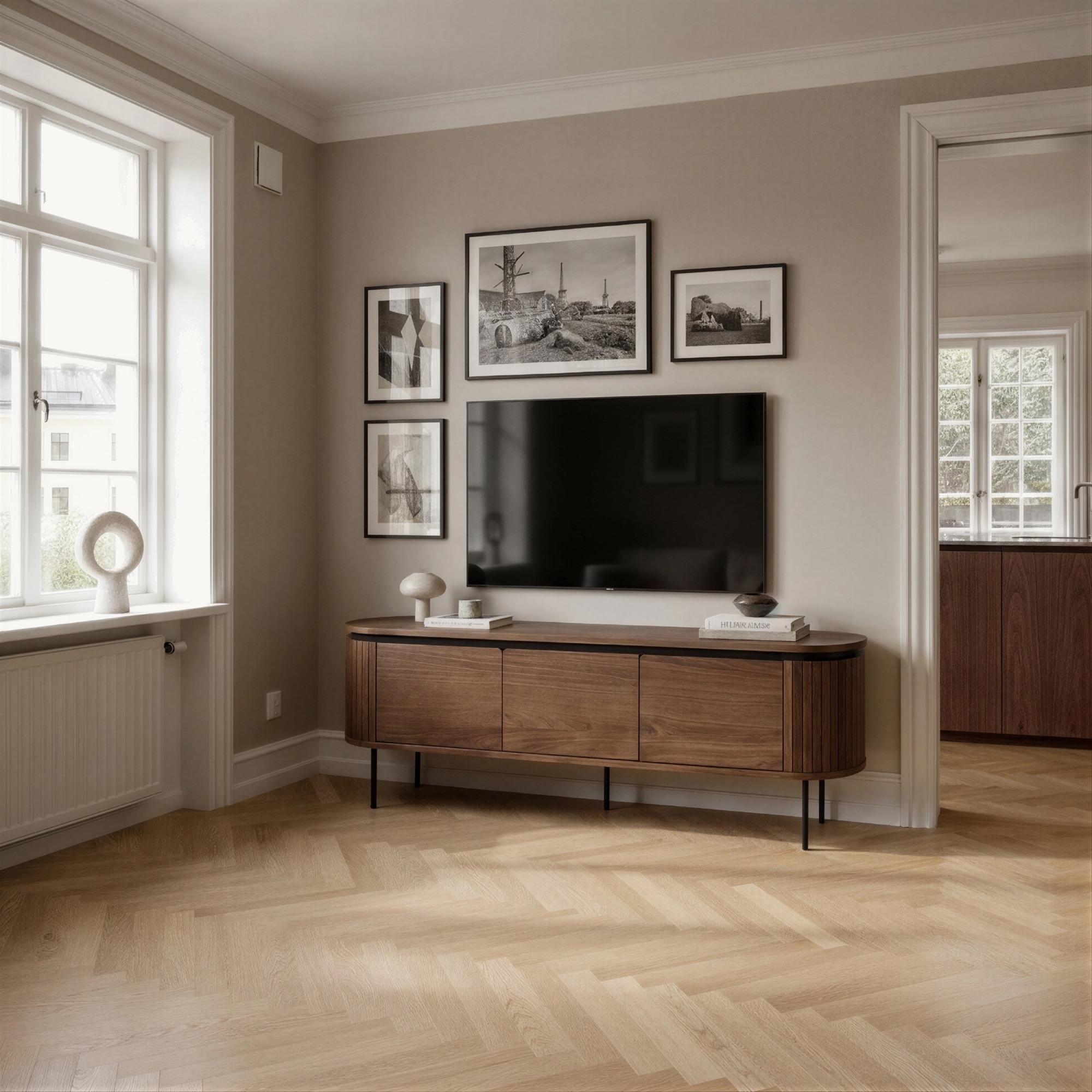 Tv-benk 'Kärra' 160x40cm - Valnøtt/Sort