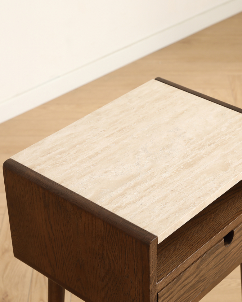 Sidebord 'Sapri' 45x60cm - Valnøtt/Travertin