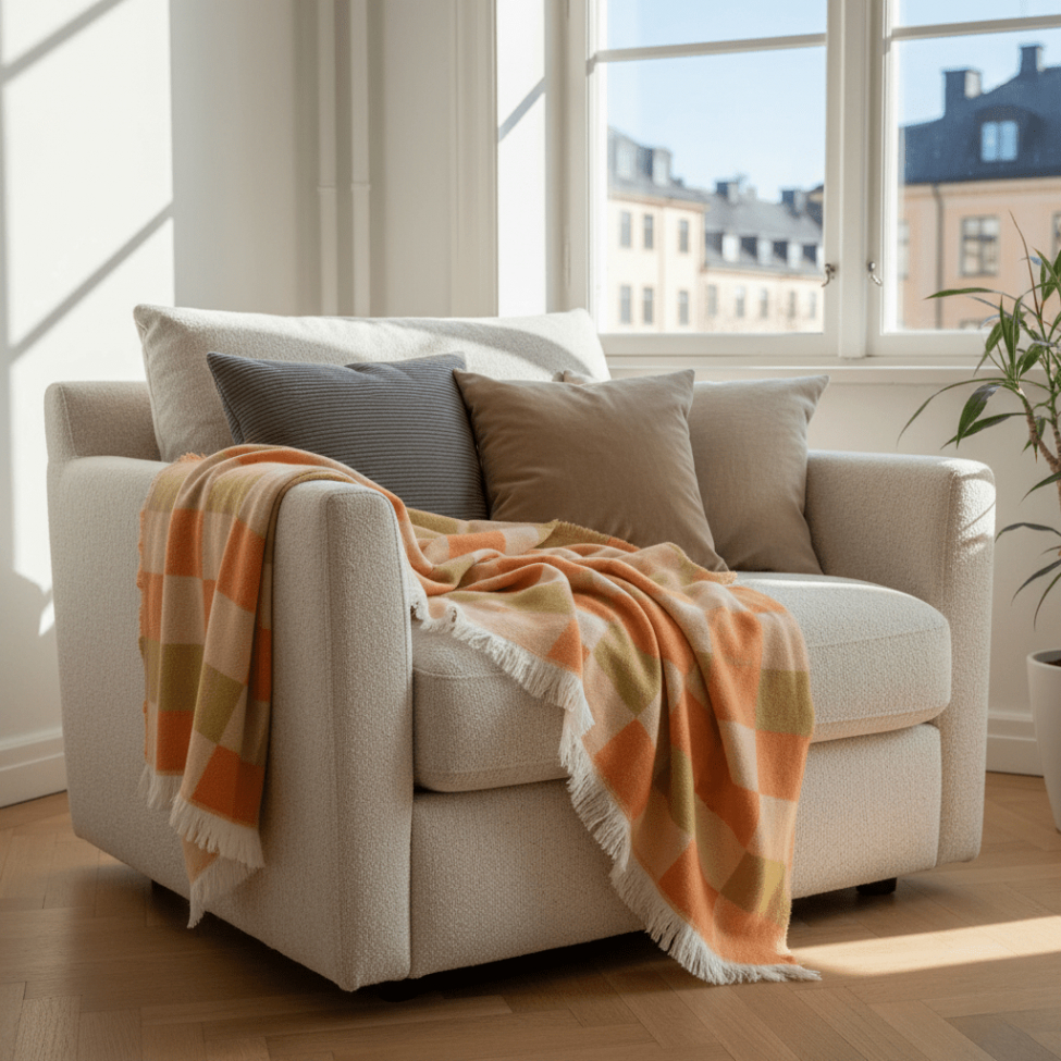 Rutete 'Audrey Check' 130x170cm - Beige/gul/oransje