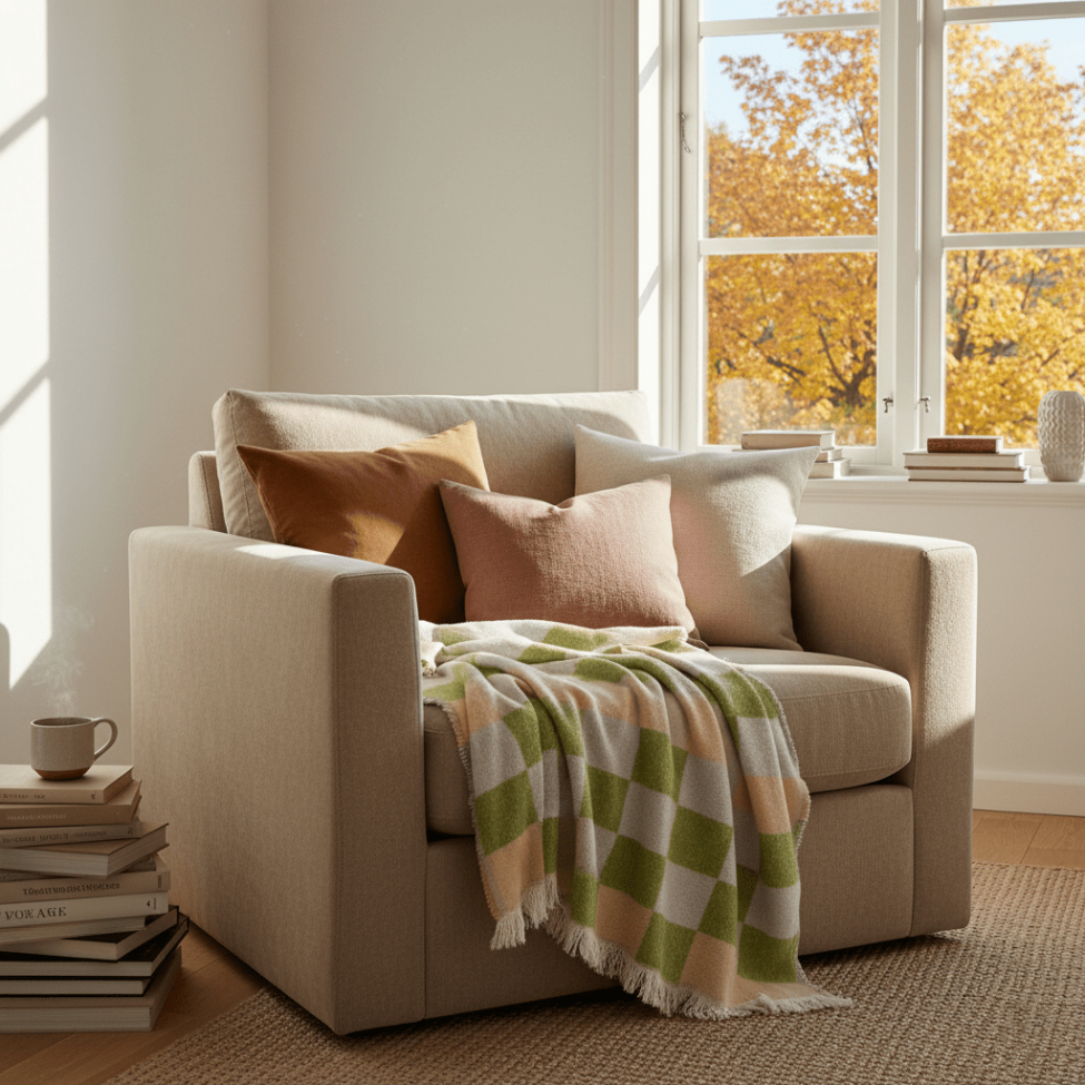 Rutete 'Audrey Check' 130x170cm - Beige/grønn/lilla