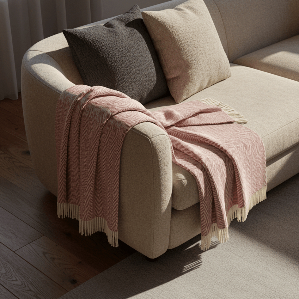 Bomullsteppe 'Denisa Fishbone' 130x170cm - Rød/hvit