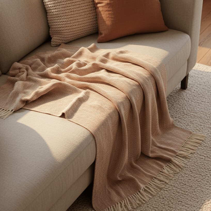 Bomullsteppe 'Denisa Fishbone' 130x170cm - Brun/hvit