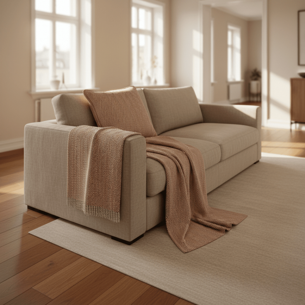 Putetrekk 'Denisa Fishbone' 45x45cm - Brun/hvit