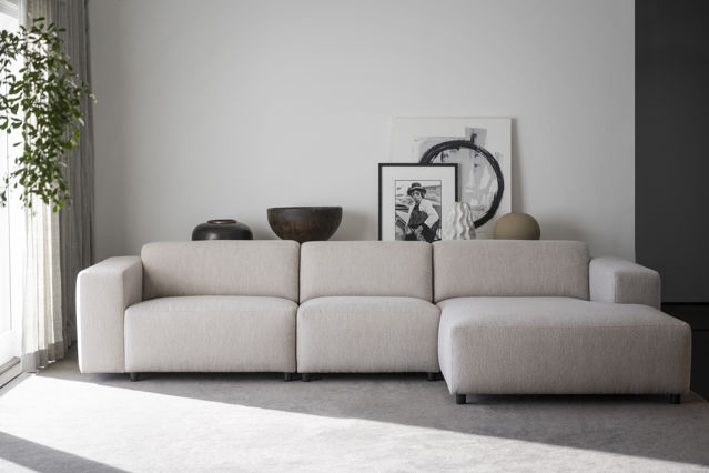 4-seters sofa 'Willard' Sjeselong H - Lys beige