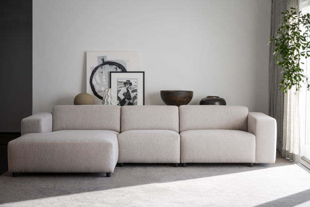 4-seters sofa 'Willard' Sjeselong V - Lys beige