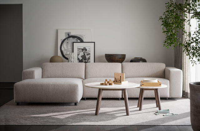 4-seters sofa 'Willard' Sjeselong V - Lys beige