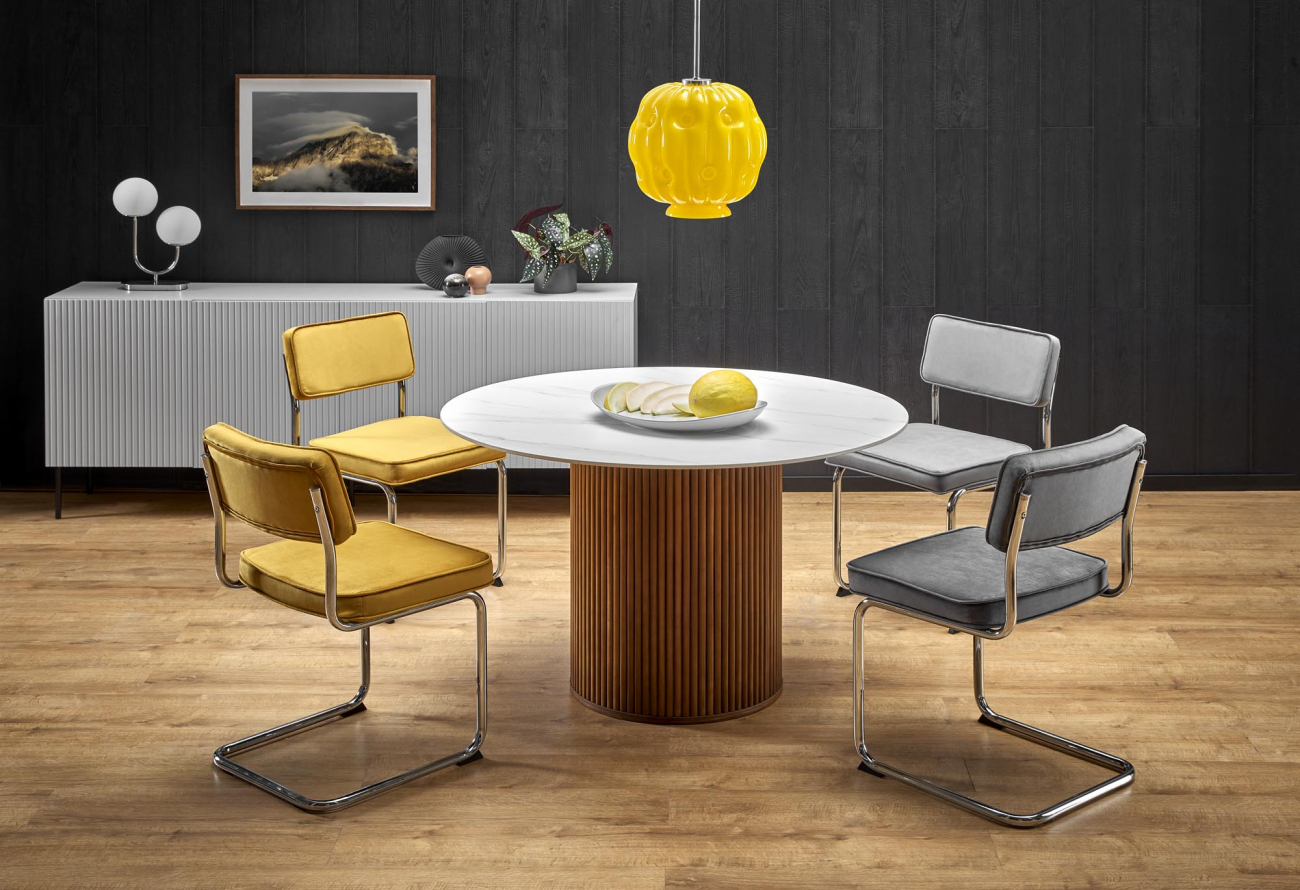 Spisebord 'Bruno' Rundt 120cm - Valnøtt/marmor