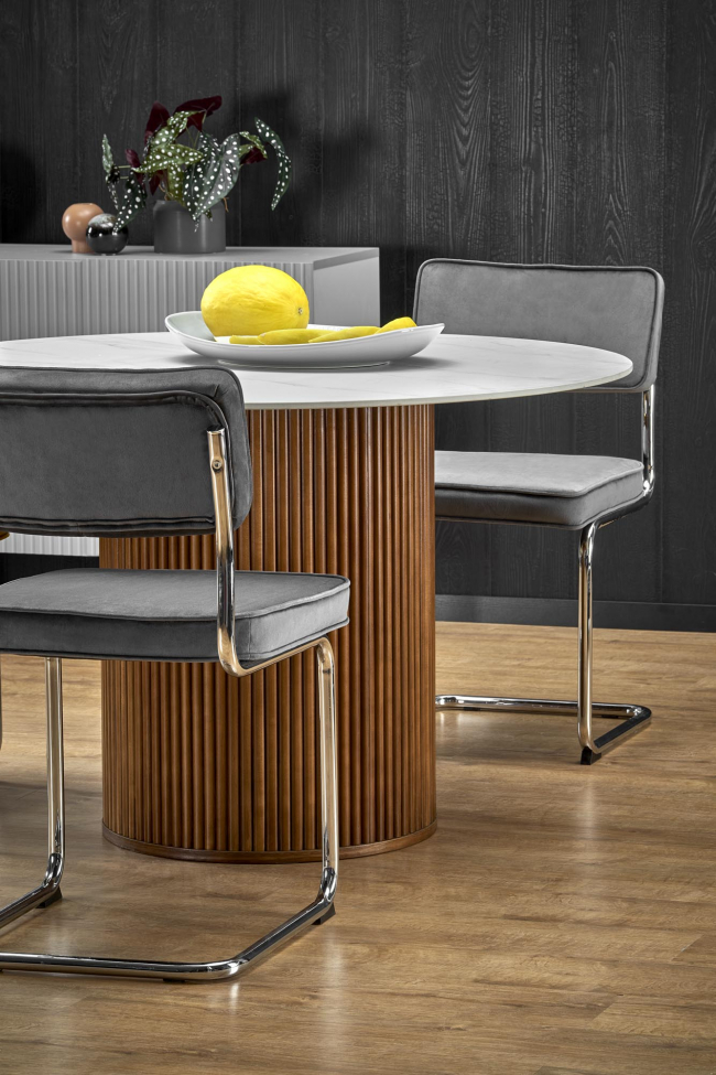 Spisebord 'Bruno' Rundt 120cm - Valnøtt/marmor