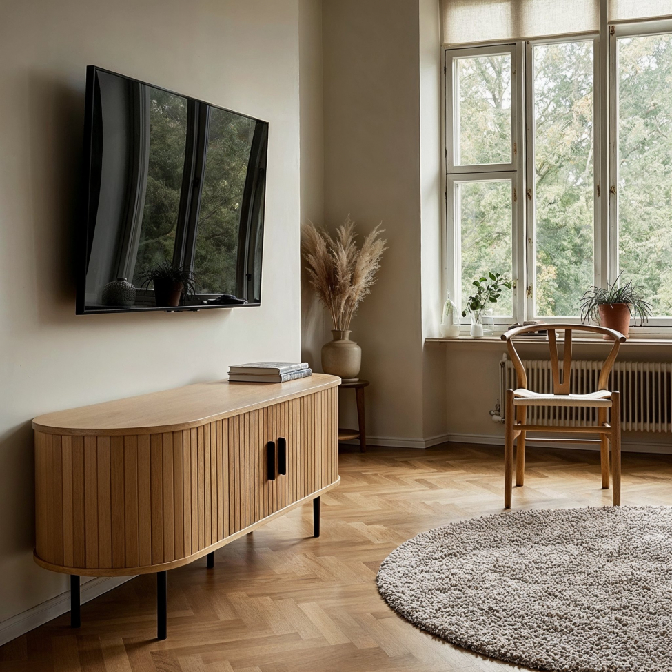 Tv-benk 'Holmvik' - Natur/Svart