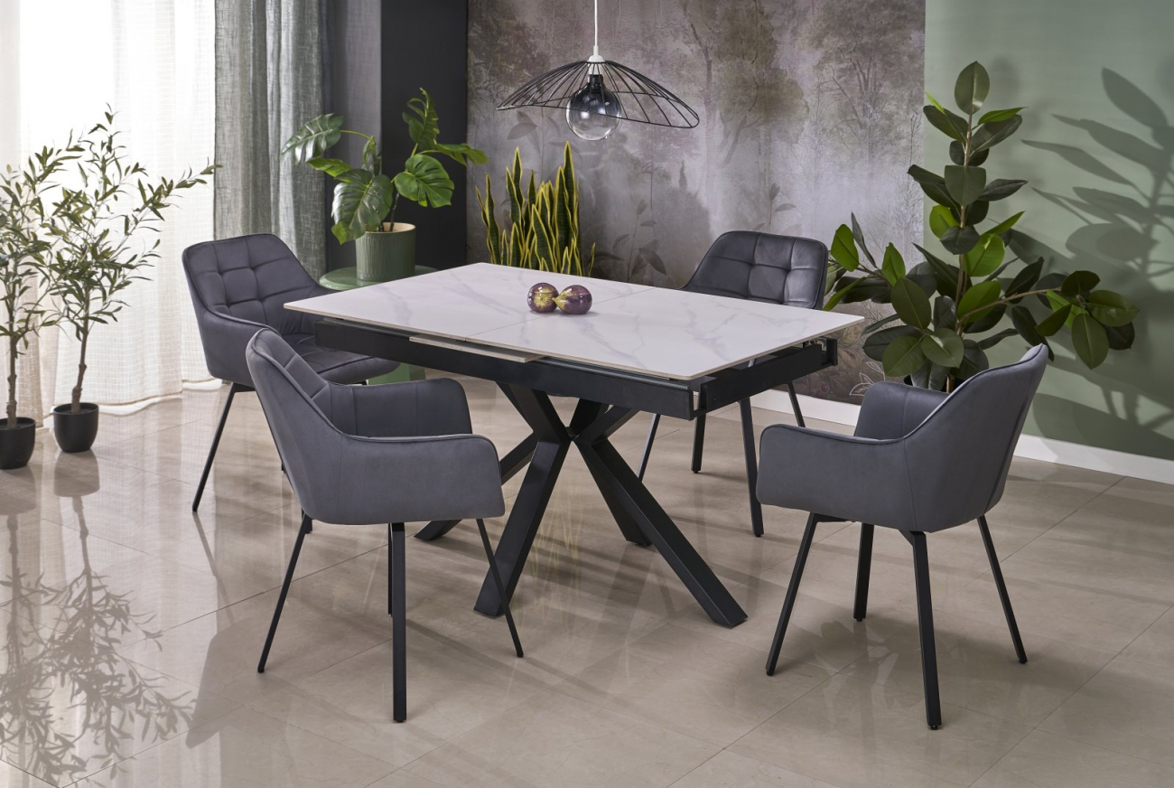 Spisebord 'Platan' 140-180cm - Hvit/svart