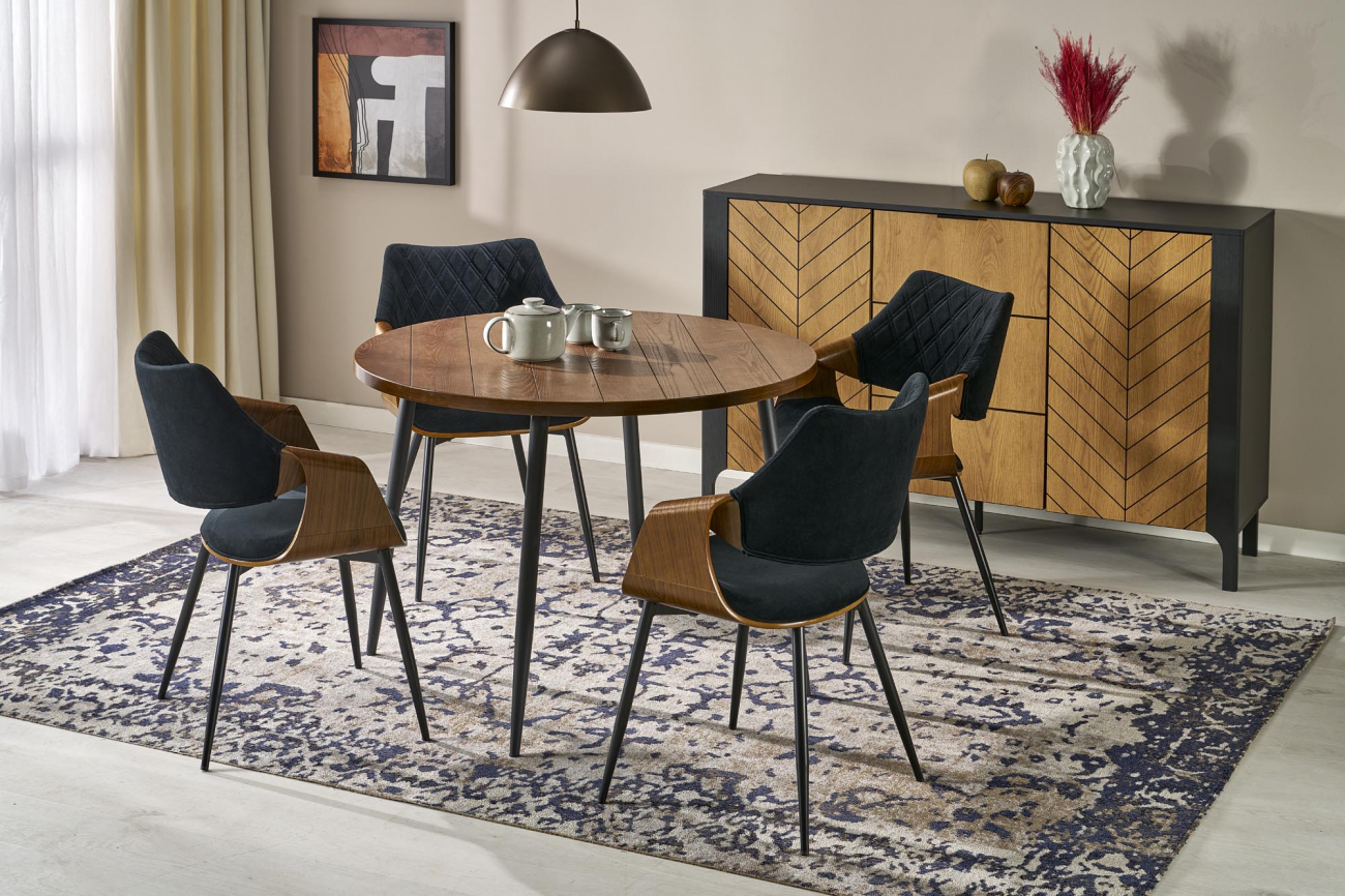 Spisebord 'Barry' Rundt 105cm - Natur/svart