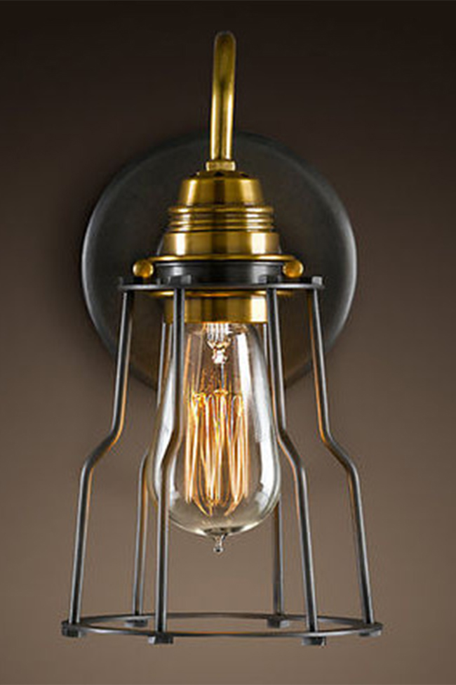 Vegglampe Vintage - Messing/Stålnett